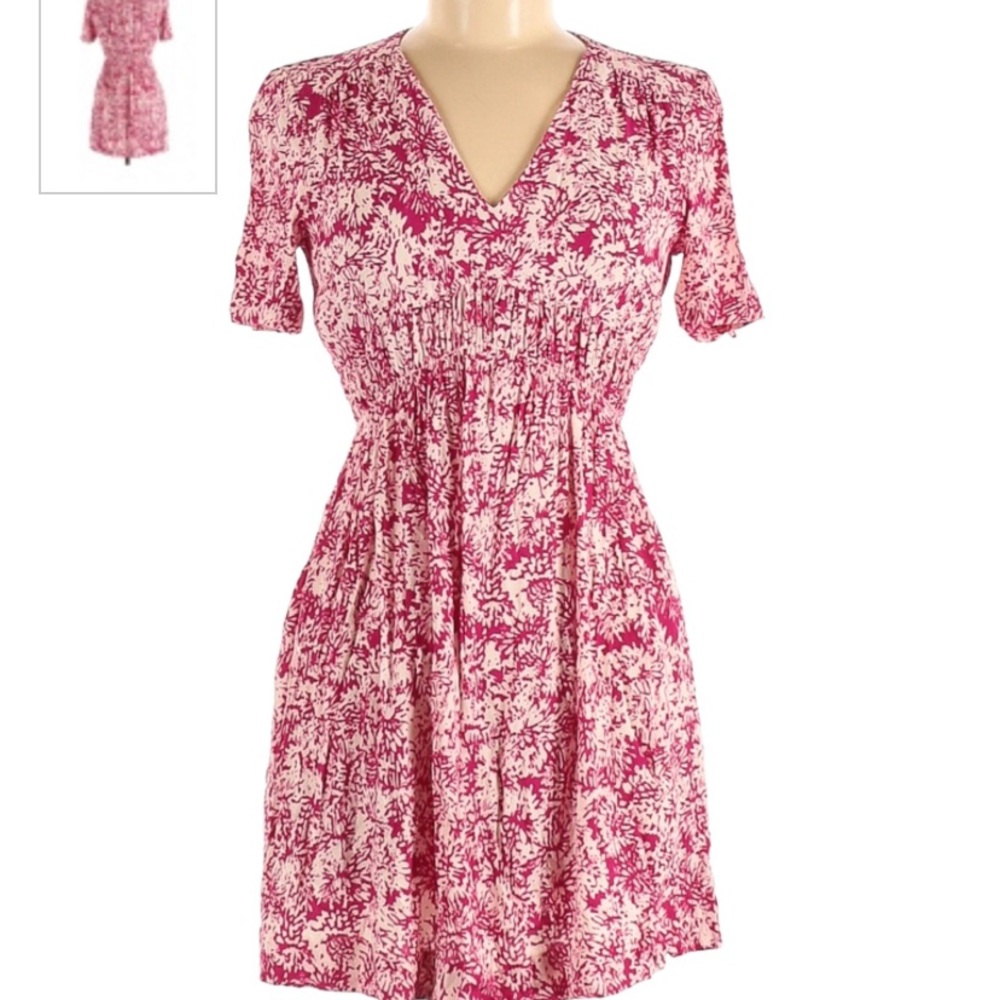 Anthropologie HD in Paris Knee Length Pink and White Abstract Floral Dress